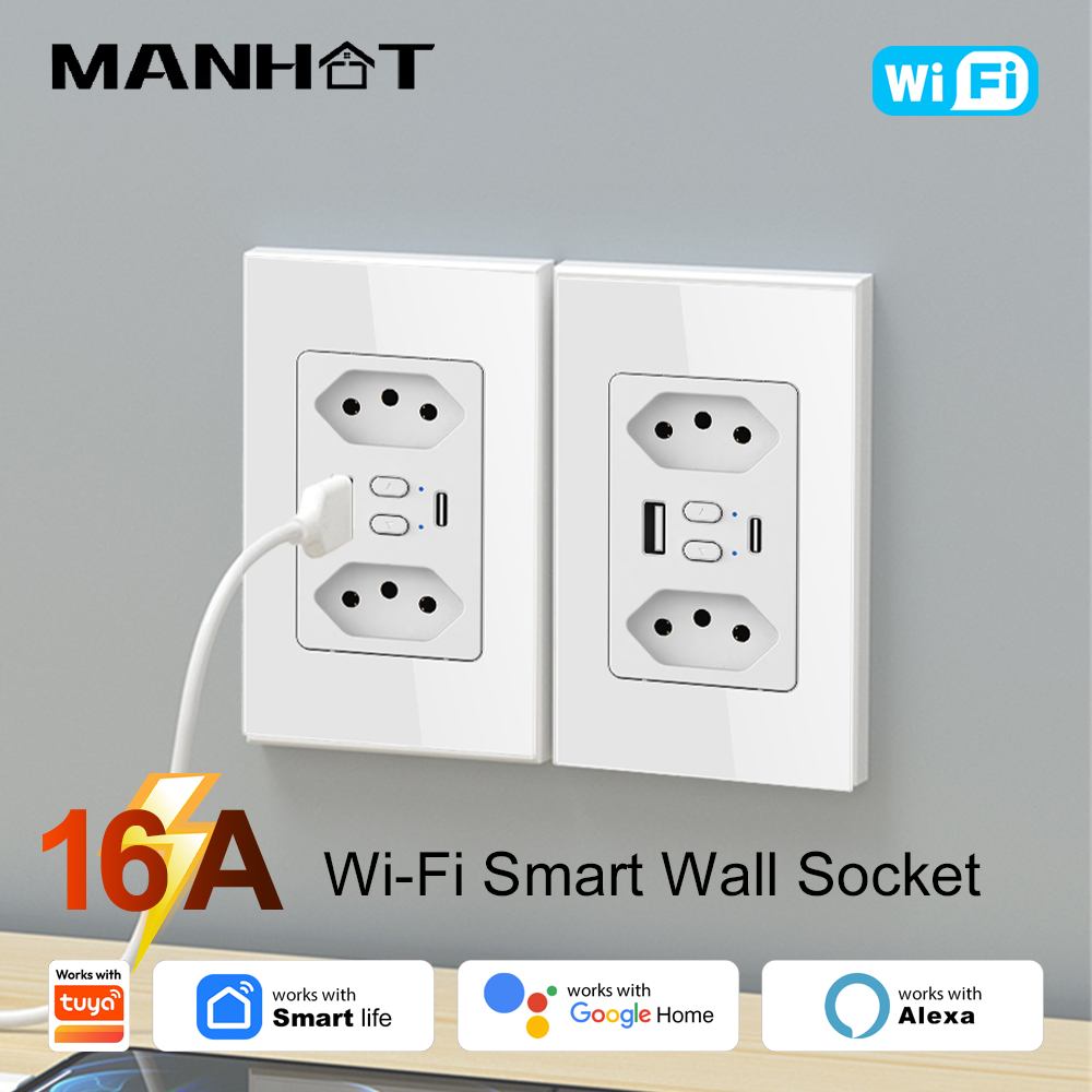 Smart Home Google Assistant - Tomada Inteligente Wi-Fi MANHOT para o