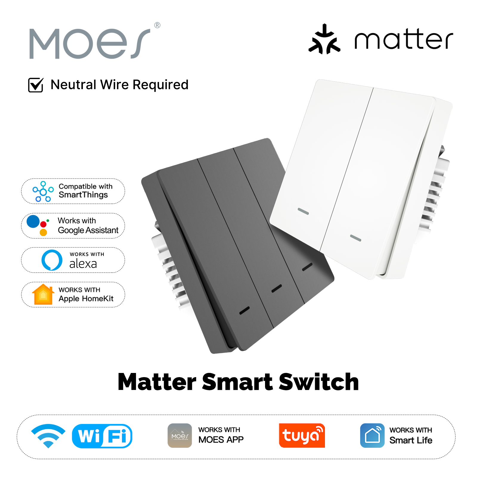 Smart Home Google Assistant - MOES Matter Tuya WiFi Interruptor de